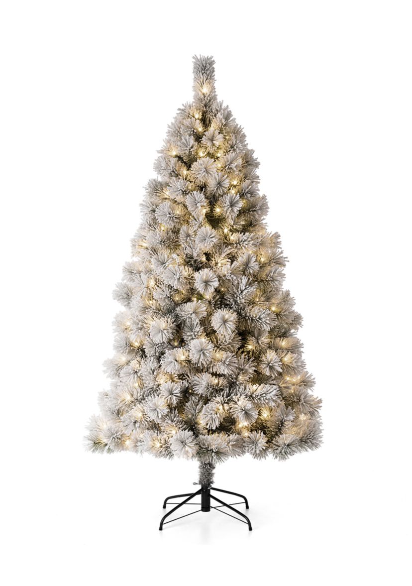 Pre-Lit Flocked Pencil Pine Artificial Christmas Tree with 300 Warm White Lights