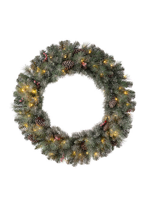 Glitzhome Oversized Pre-Lit Glittered Pine Cone Christmas Wreath