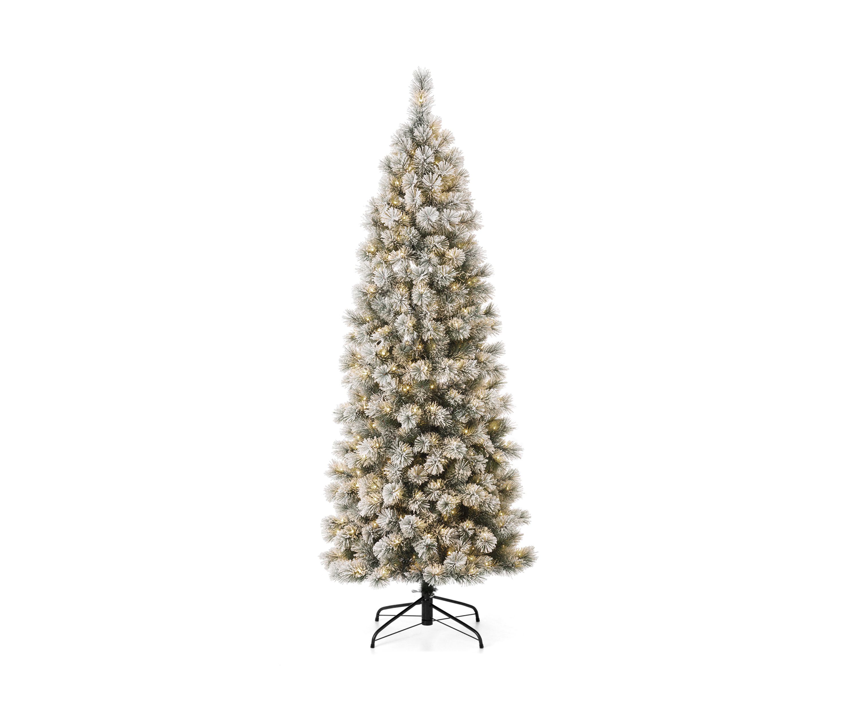 Pre-Lit Flocked Pencil Pine Artificial Christmas Tree with 350 Warm White Lights