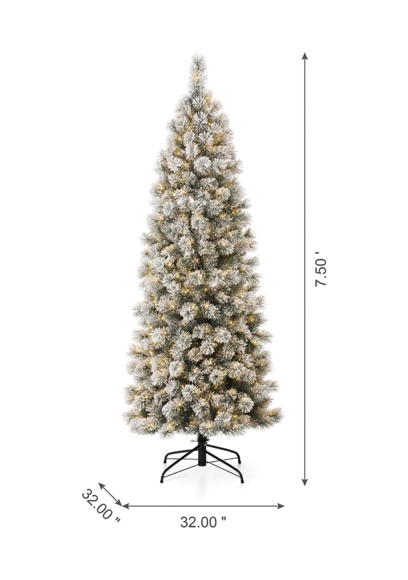 Pre-Lit Flocked Pencil Pine Artificial Christmas Tree with 350 Warm White Lights