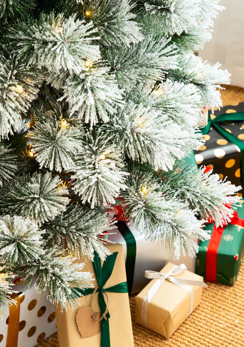 Pre-Lit Flocked Pencil Pine Artificial Christmas Tree with 350 Warm White Lights