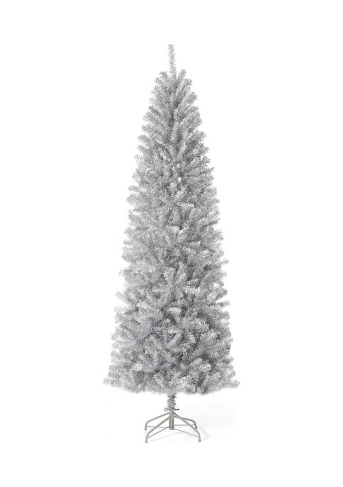 Glitzhome Silver Tinsel Artificial Christmas Tree