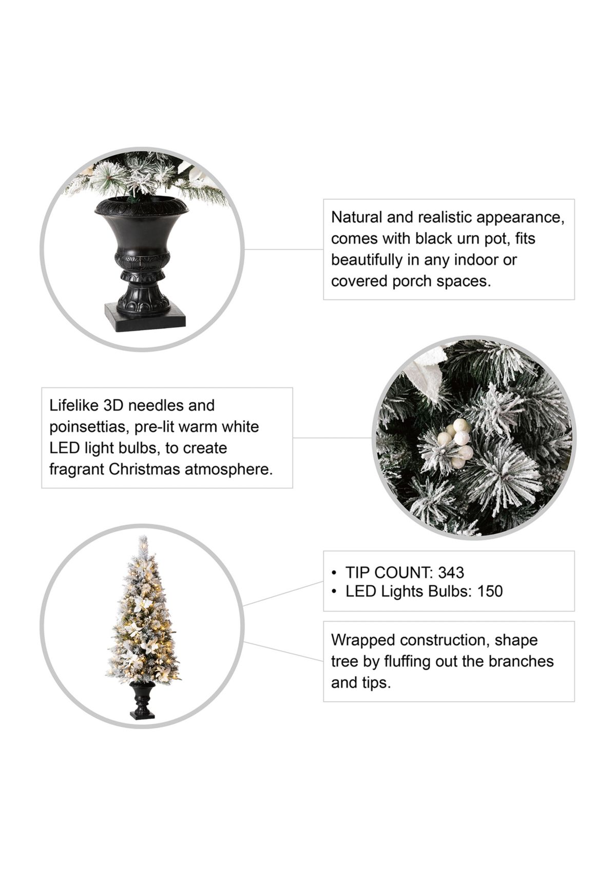 Pre-Lit Pine Artificial Christmas Porch Tree with 150 Warm White Lights