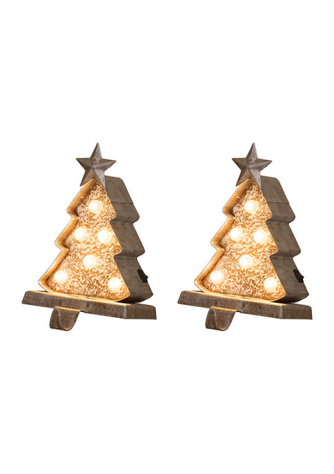 Glitzhome 2 Pack Marquee LED Wooden/Metal Christmas Tree