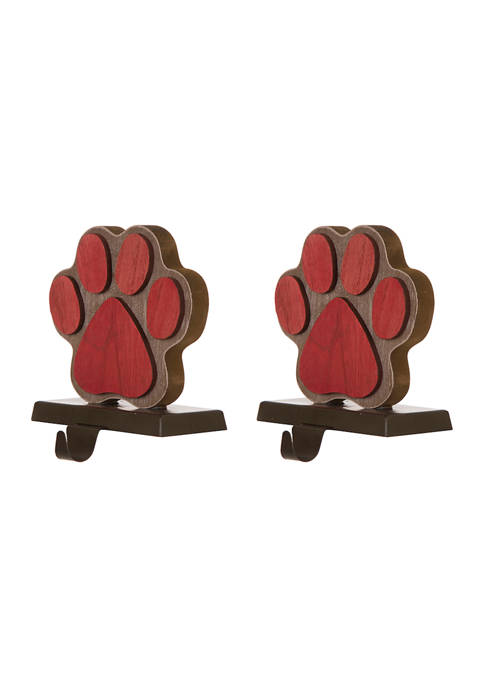 Glitzhome 2 Pack Wooden/Metal Paw Stocking Holder