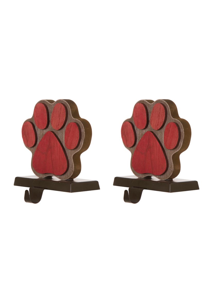2 Pack Wooden/Metal Paw Stocking Holder