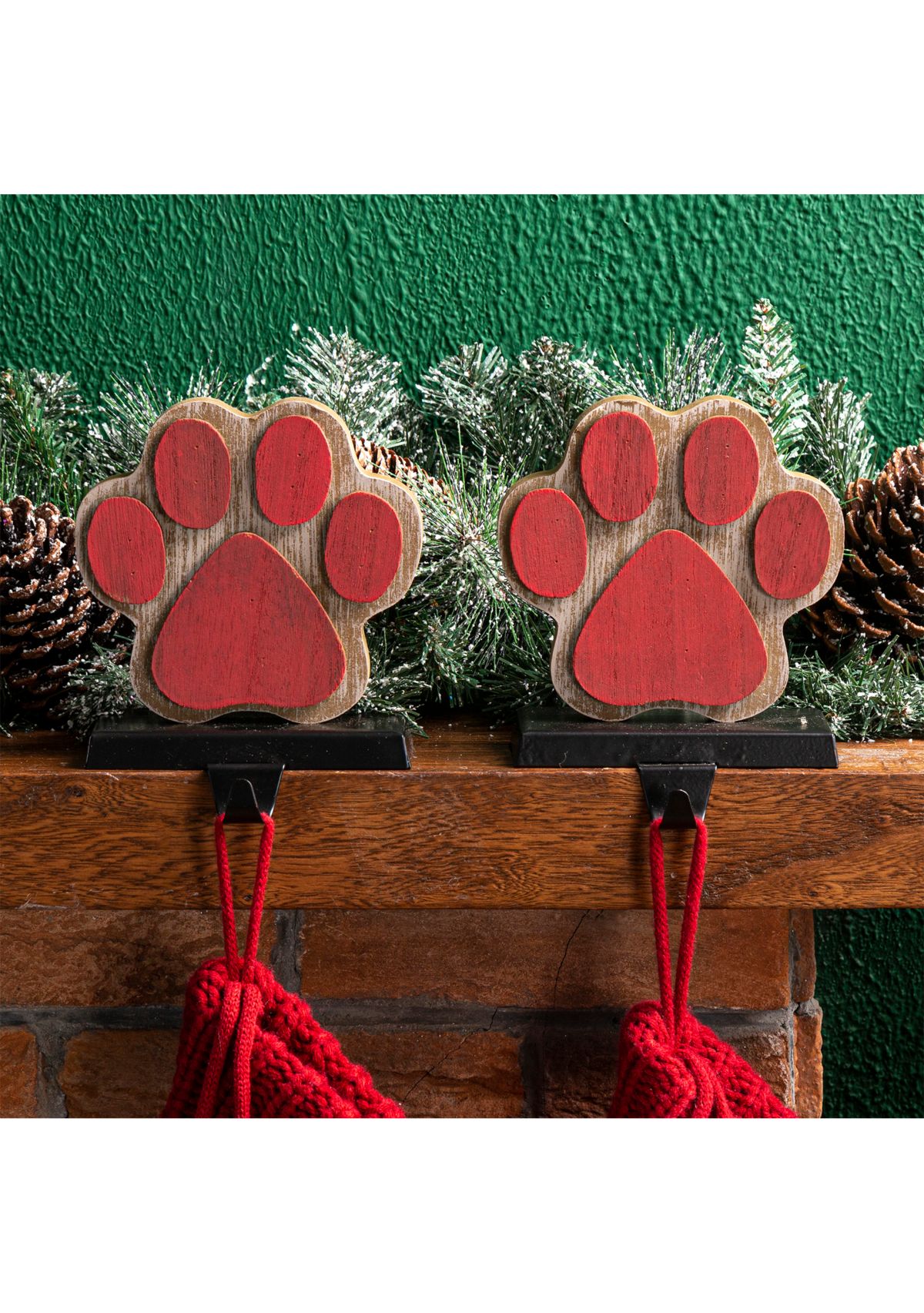 2 Pack Wooden/Metal Paw Stocking Holder