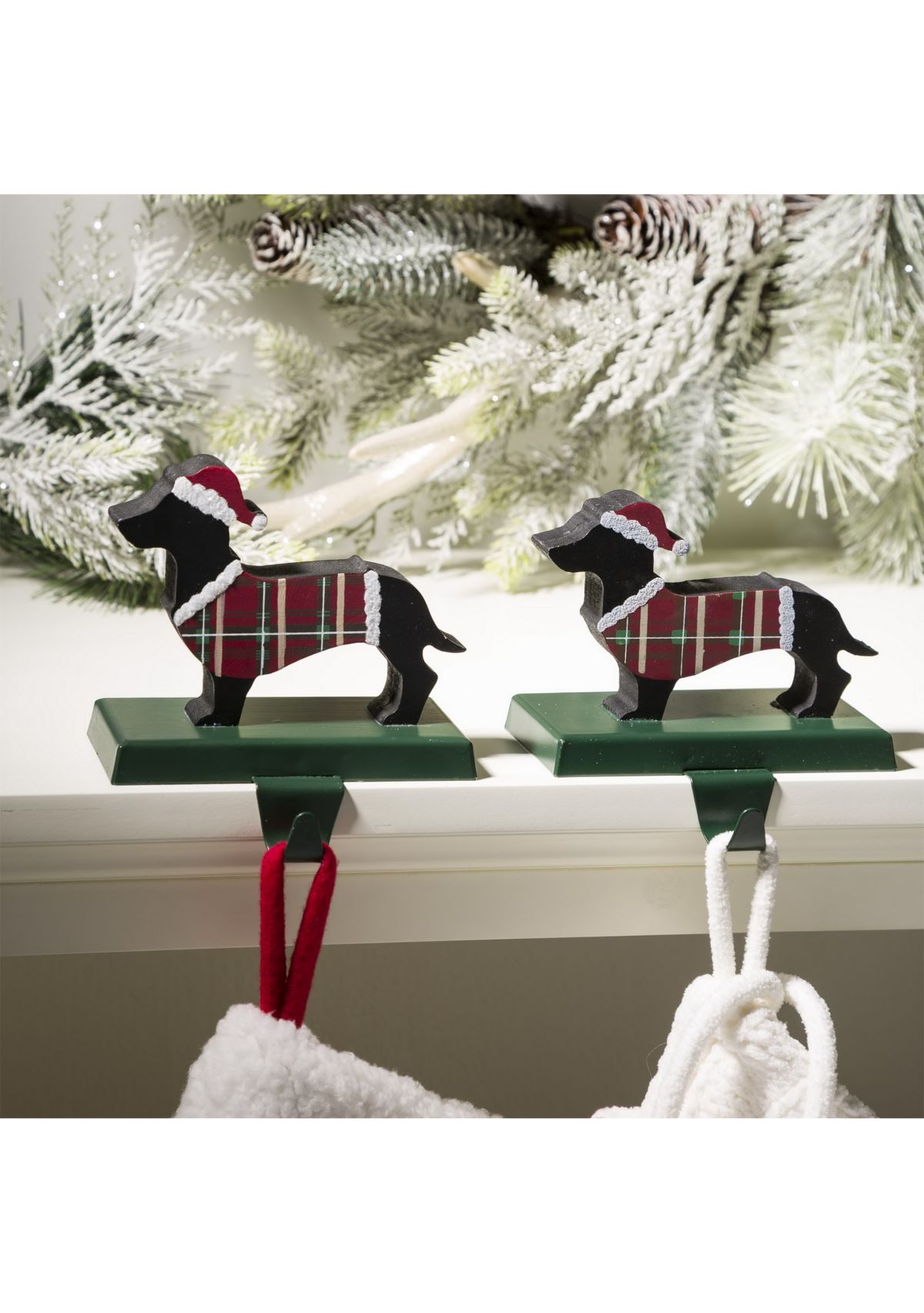 2 Pack Wooden/Metal Dachshund Stocking Holder