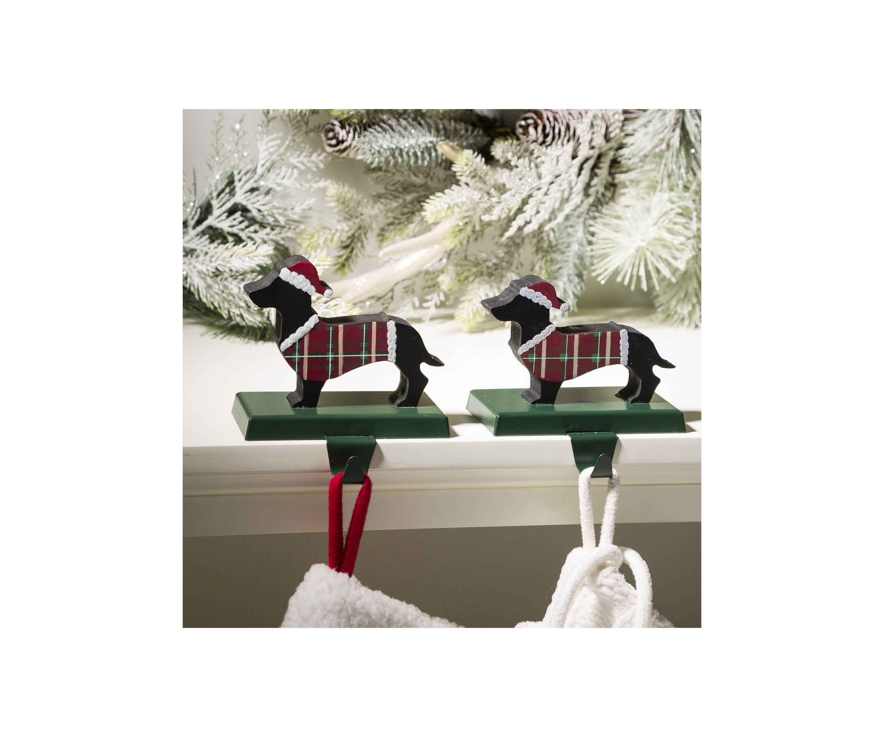 2 Pack Wooden/Metal Dachshund Stocking Holder