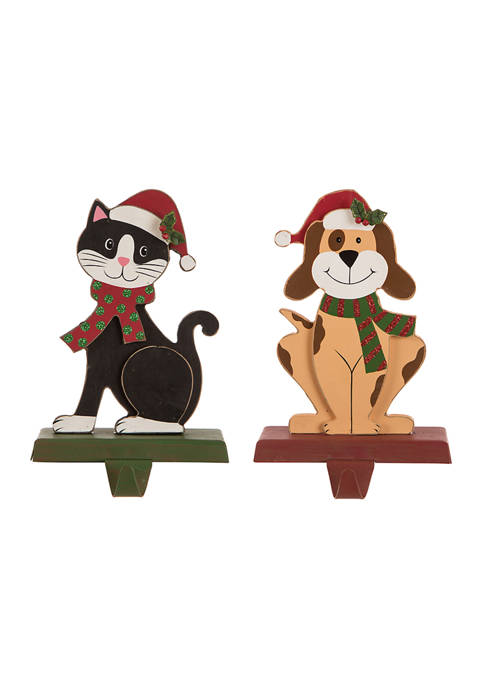 Glitzhome Set of 2 Wooden/Metal Cat & Dog