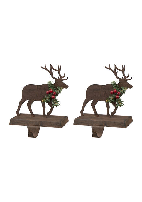 Glitzhome 2 Pack Wooden/Metal Reindeer Stocking Holder