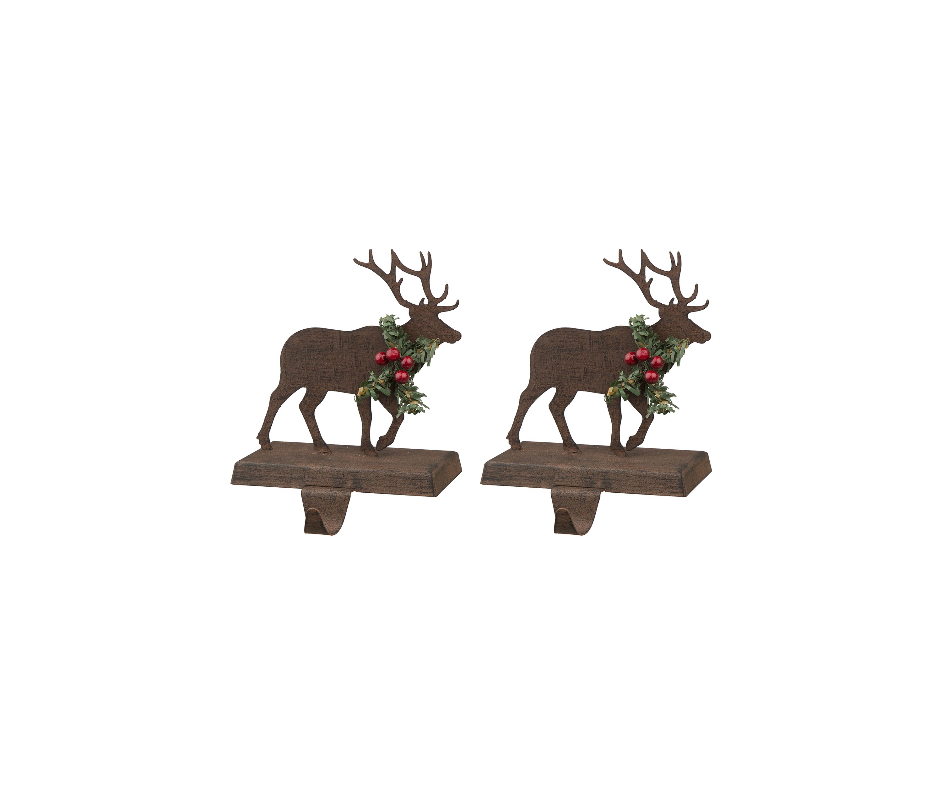 2 Pack Wooden/Metal Reindeer Stocking Holder