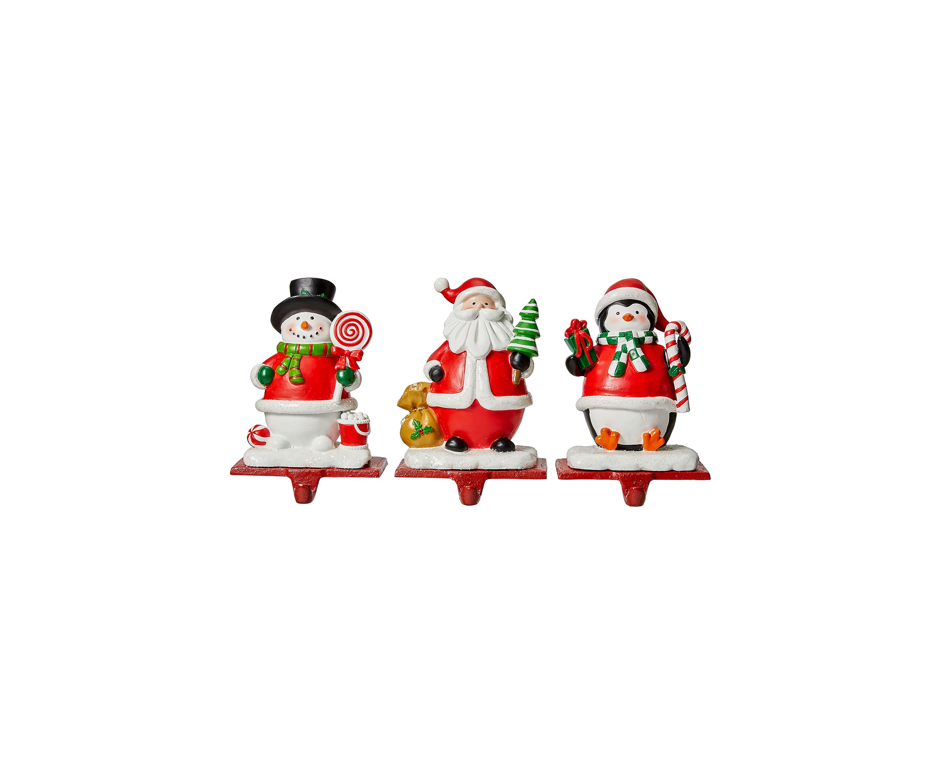 Set of 3 Resin Santa, Snowman, Penguin Stocking Holders