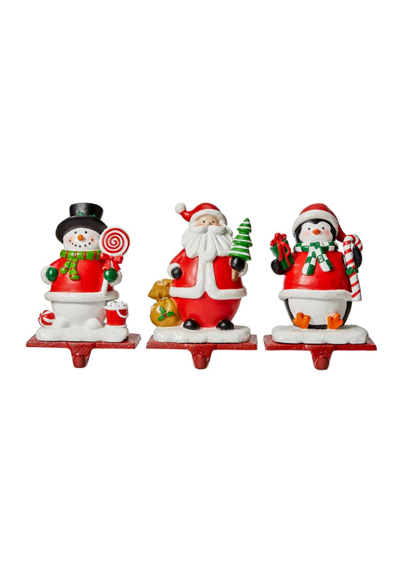 Set of 3 Resin Santa, Snowman, Penguin Stocking Holders