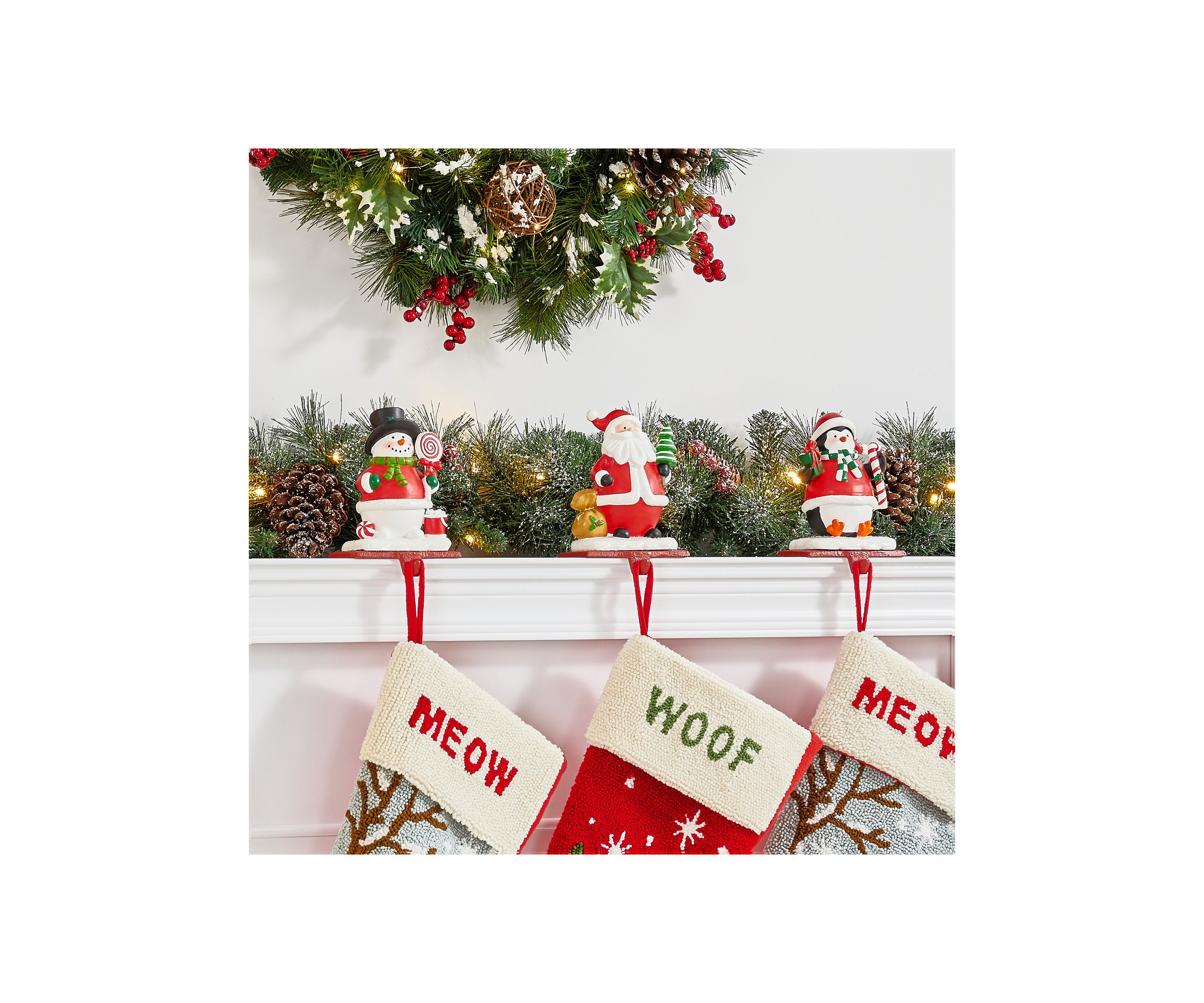 Set of 3 Resin Santa, Snowman, Penguin Stocking Holders