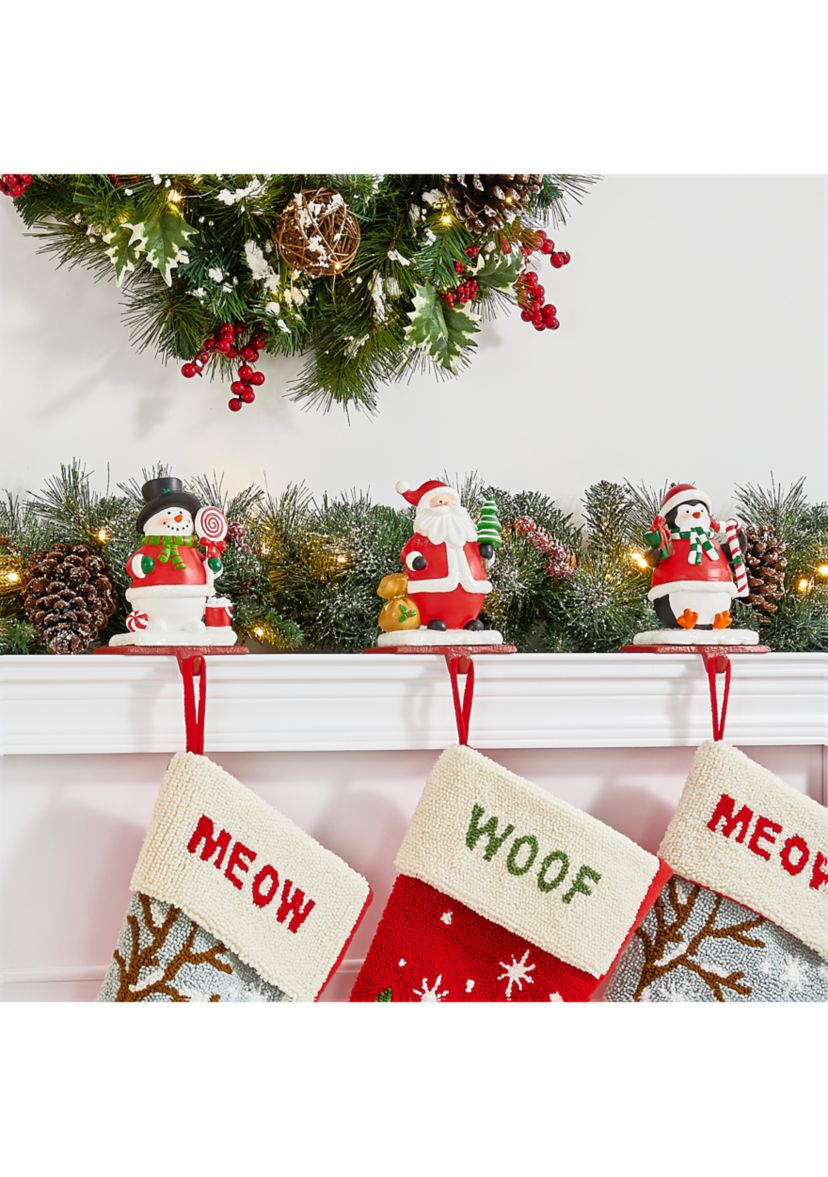 Set of 3 Resin Santa, Snowman, Penguin Stocking Holders