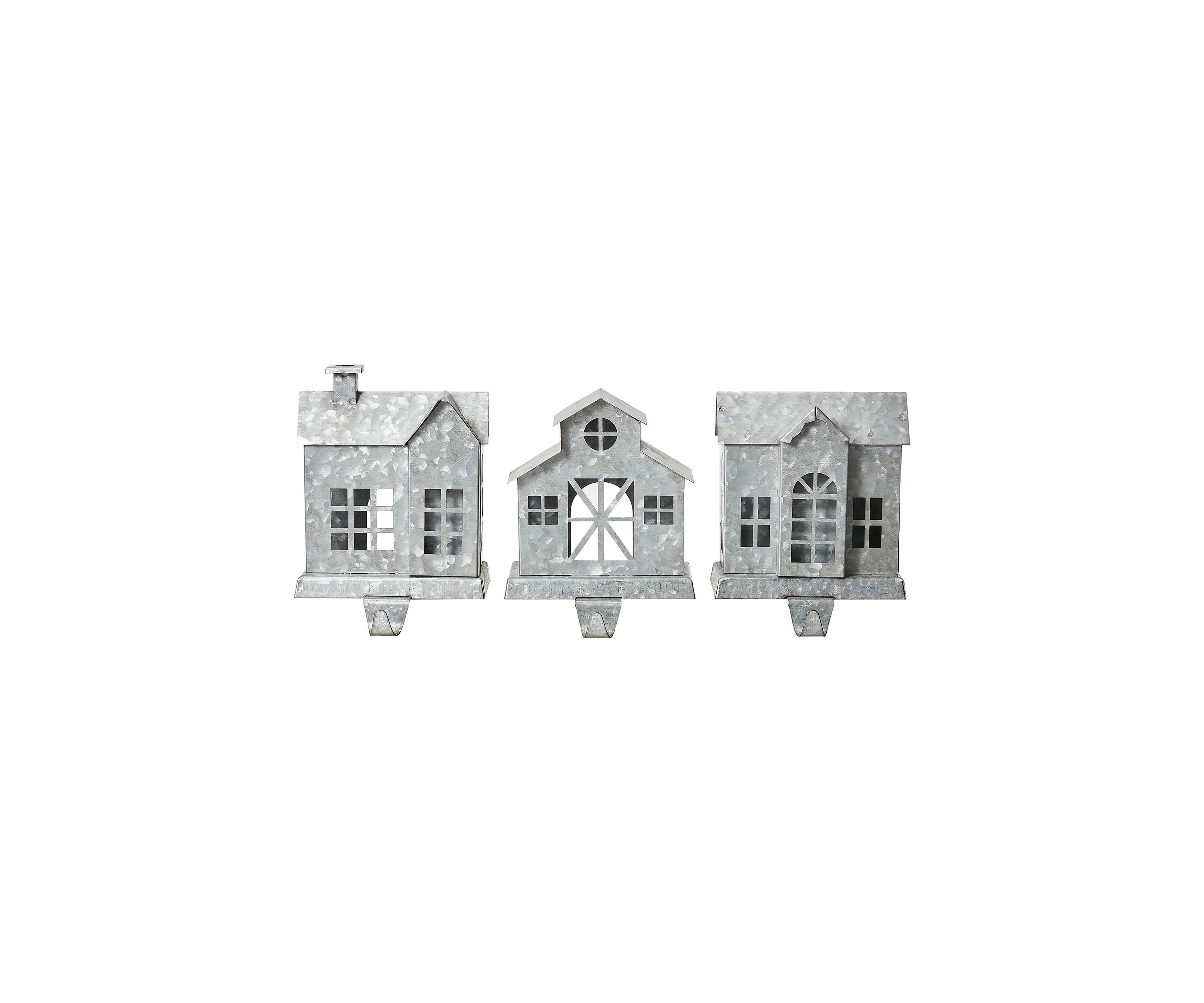 Set of 3 Galvanized House Stocking Holder