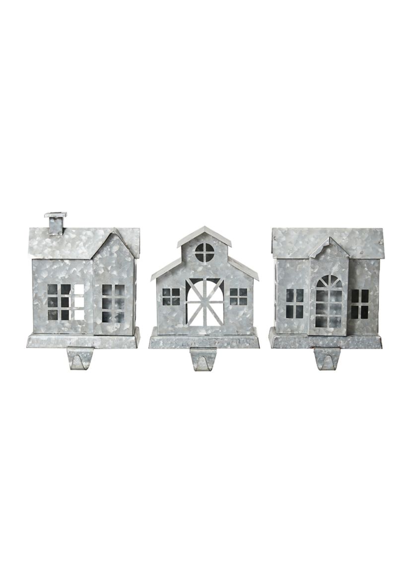 Set of 3 Galvanized House Stocking Holder