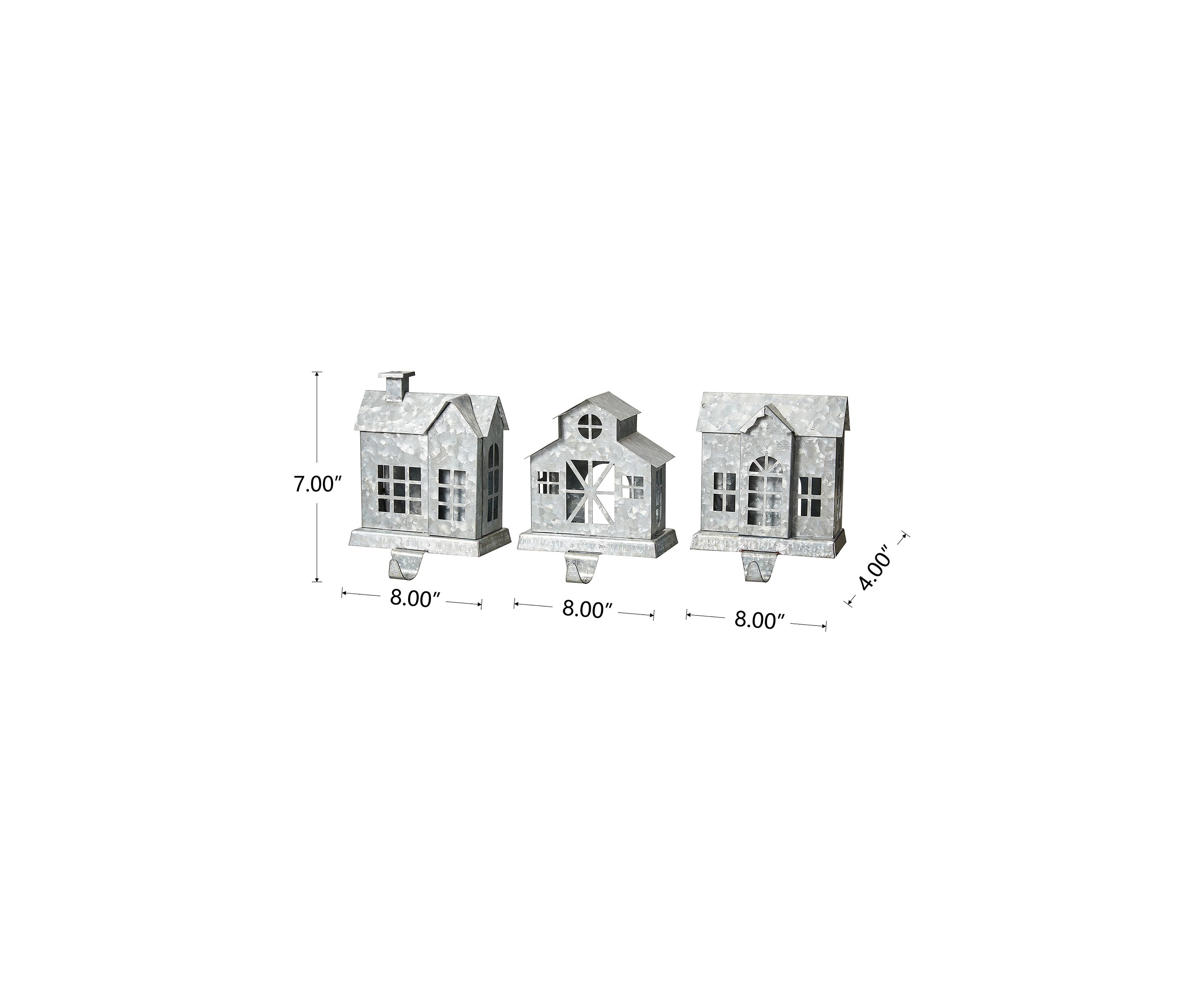 Set of 3 Galvanized House Stocking Holder