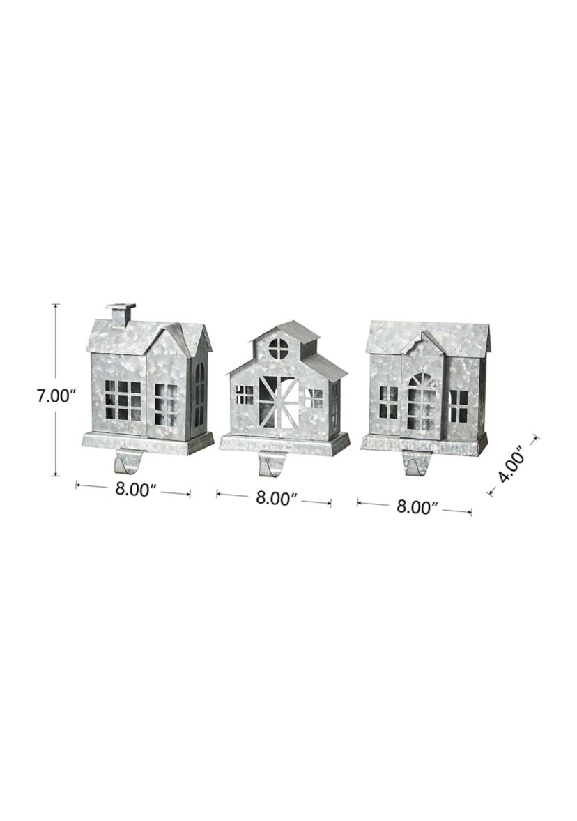 Set of 3 Galvanized House Stocking Holder