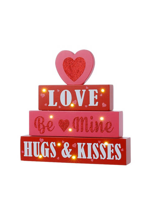 Glitz Home Lighted Valentines Wooden Block Table Sign