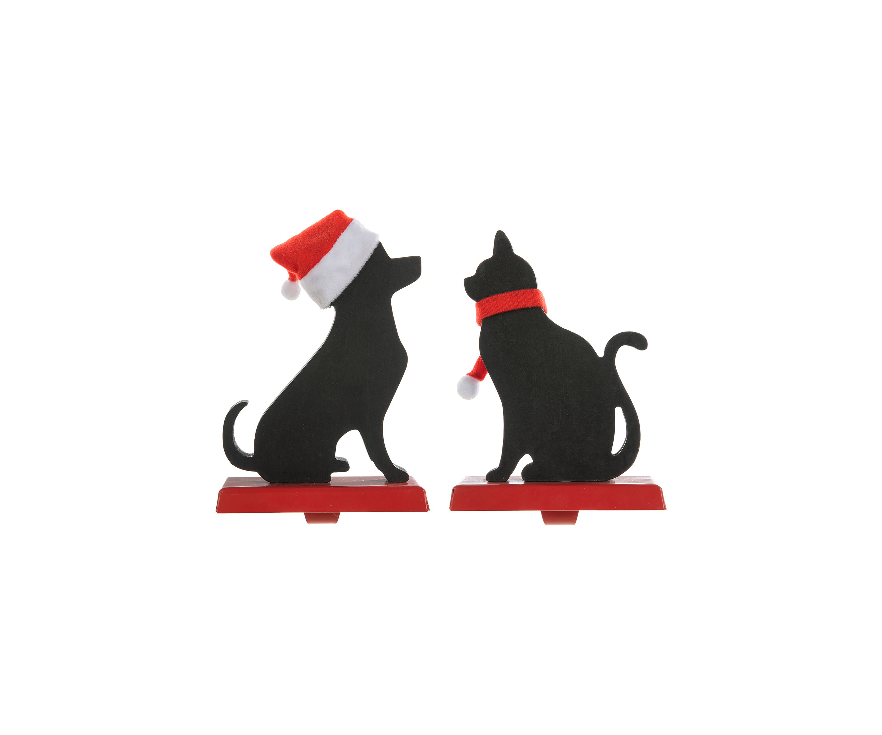 Set of 2 Wooden/Metal Cat & Dog Christmas Stocking Holder