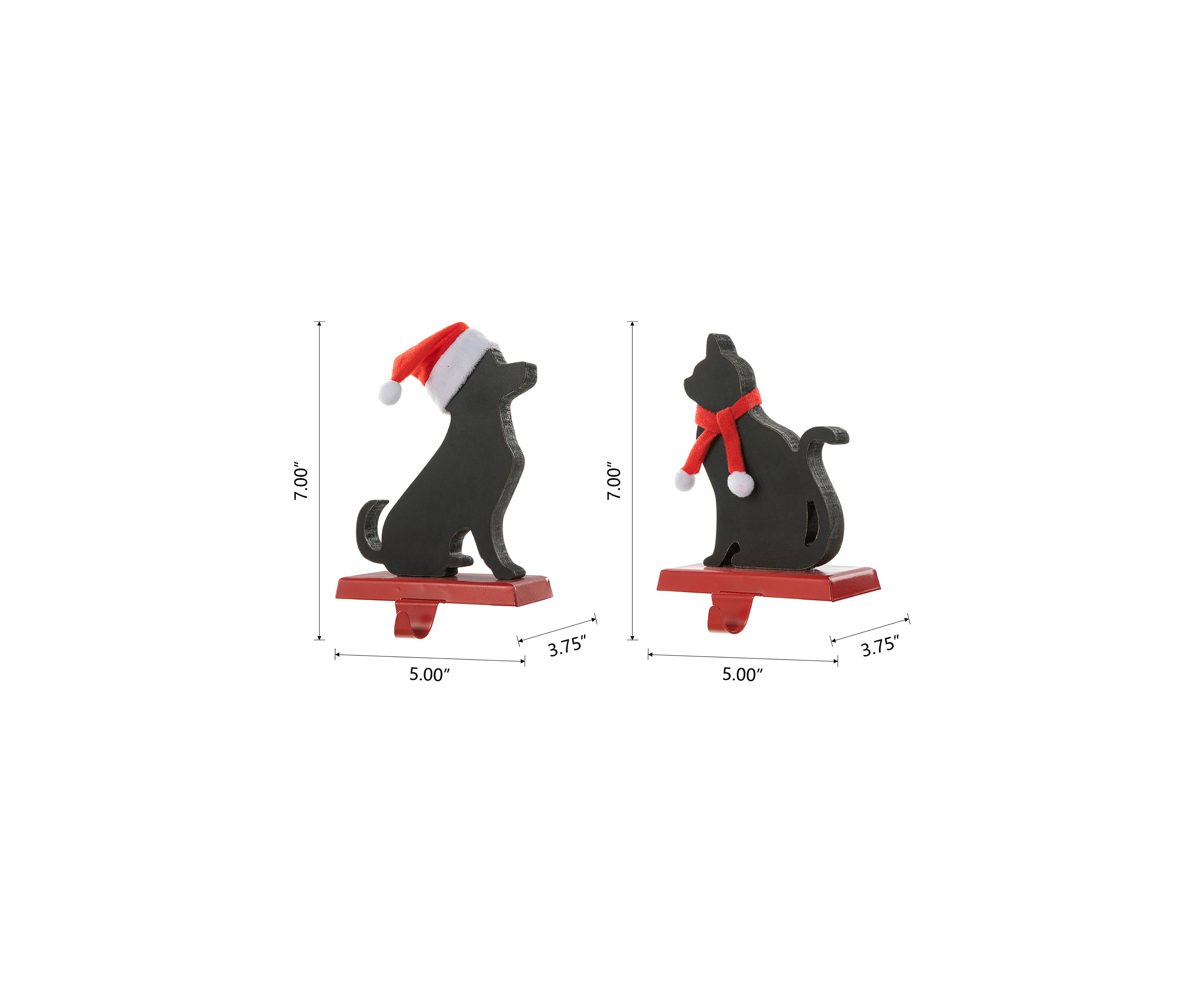Set of 2 Wooden/Metal Cat & Dog Christmas Stocking Holder