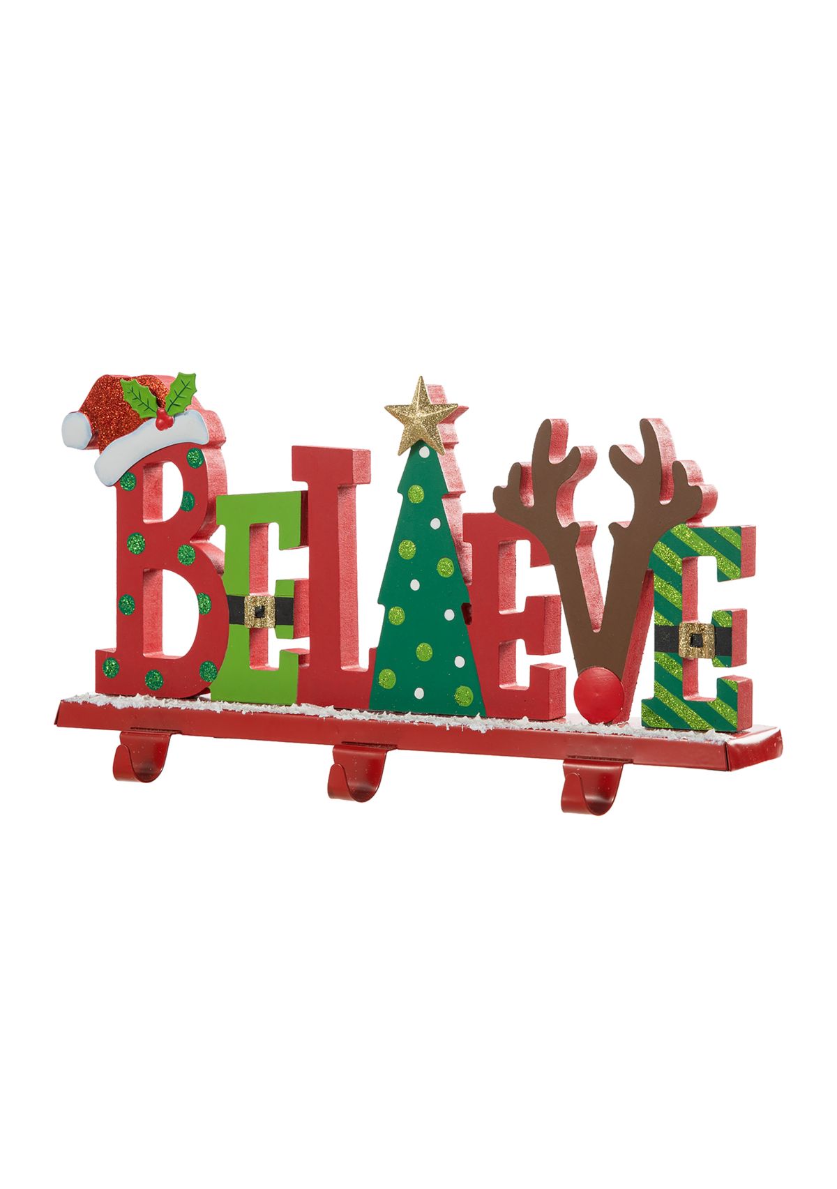 Wooden/Metal "BELIEVE" Christmas Stocking Holder