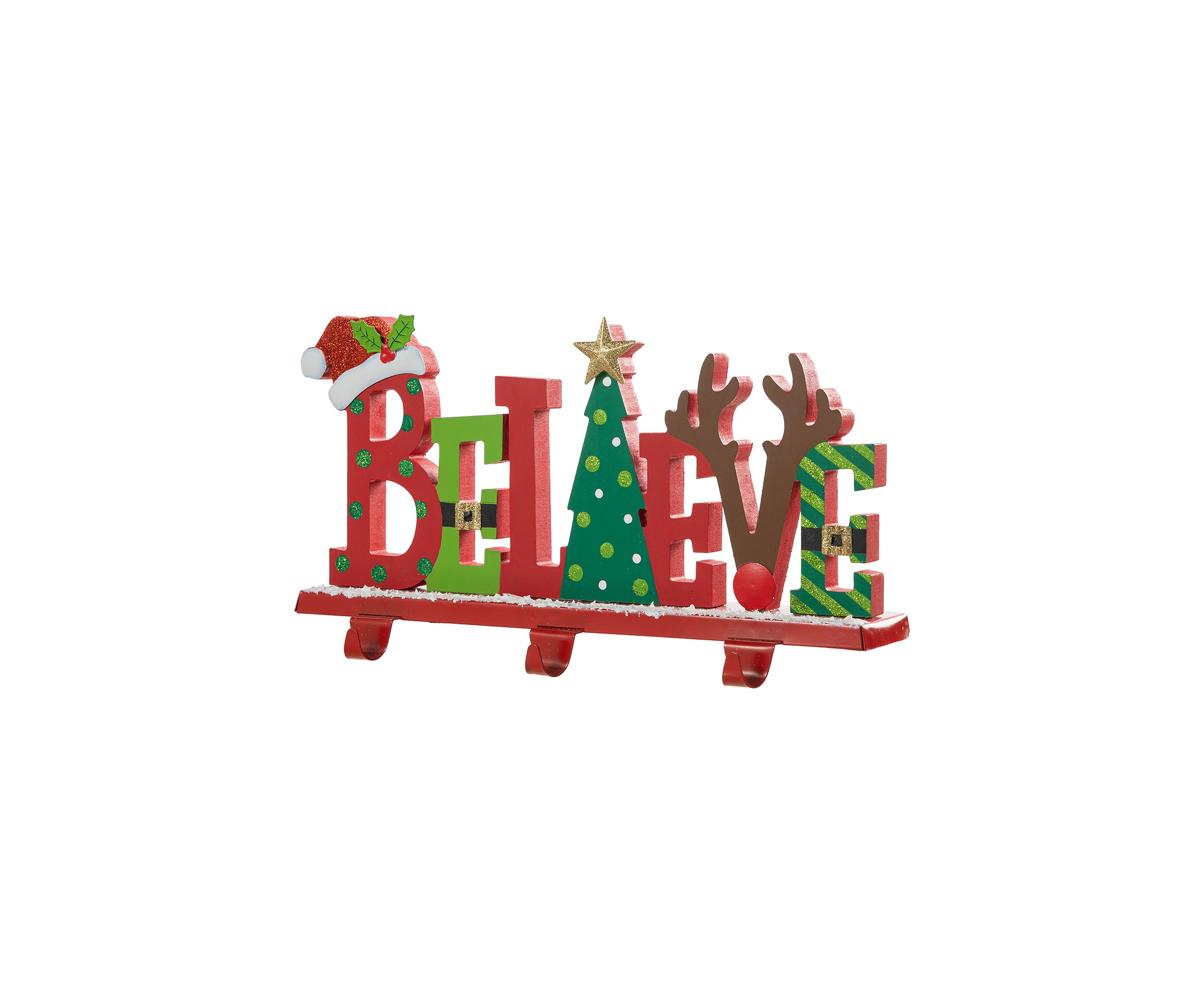 Wooden/Metal "BELIEVE" Christmas Stocking Holder
