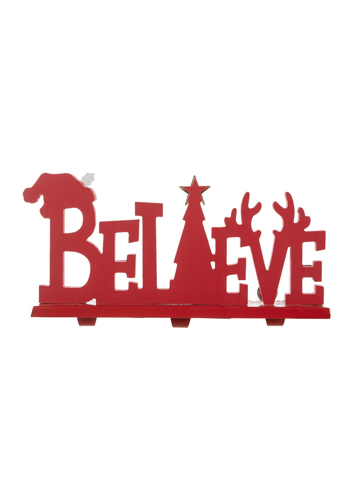 Wooden/Metal "BELIEVE" Christmas Stocking Holder