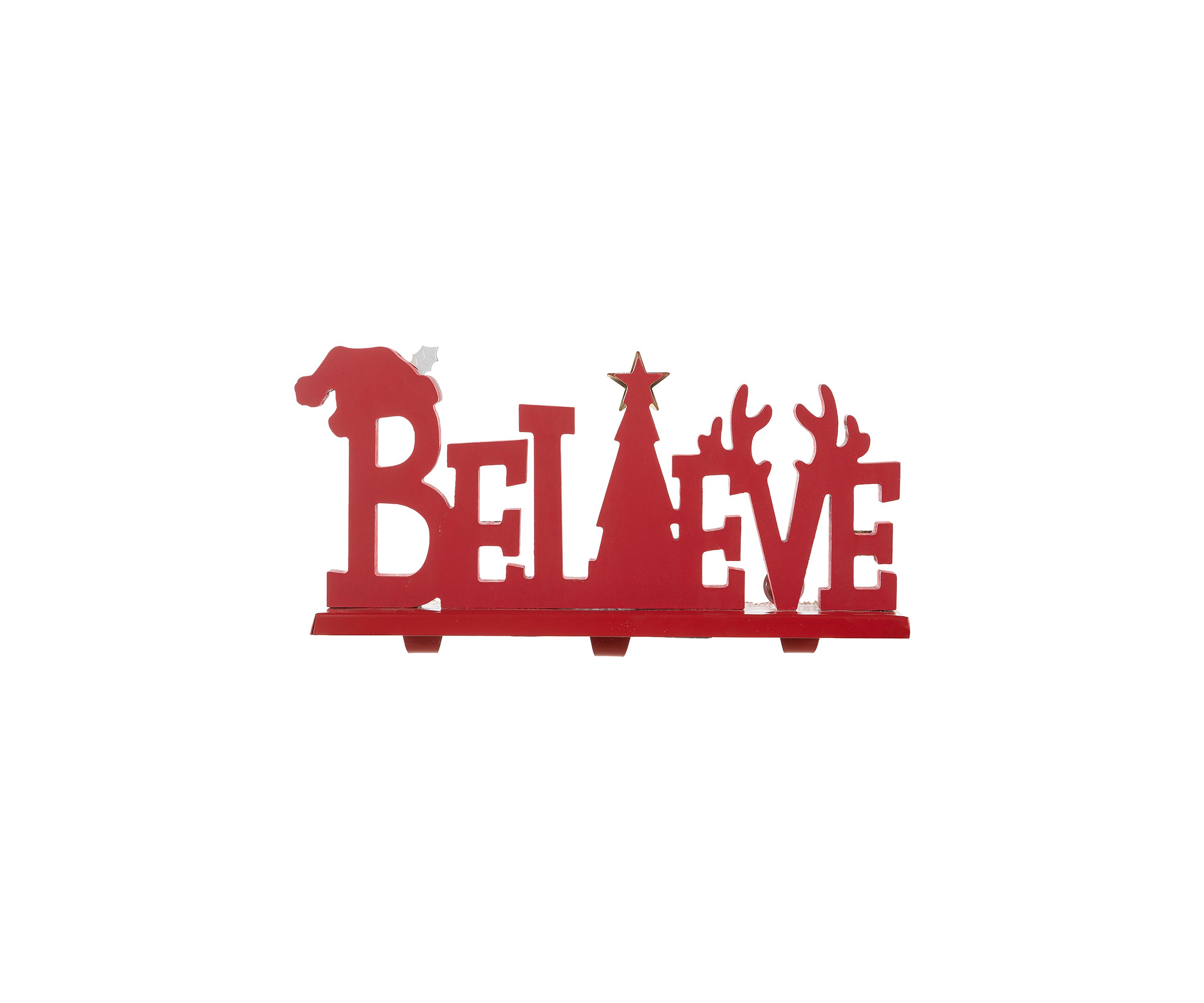 Wooden/Metal "BELIEVE" Christmas Stocking Holder