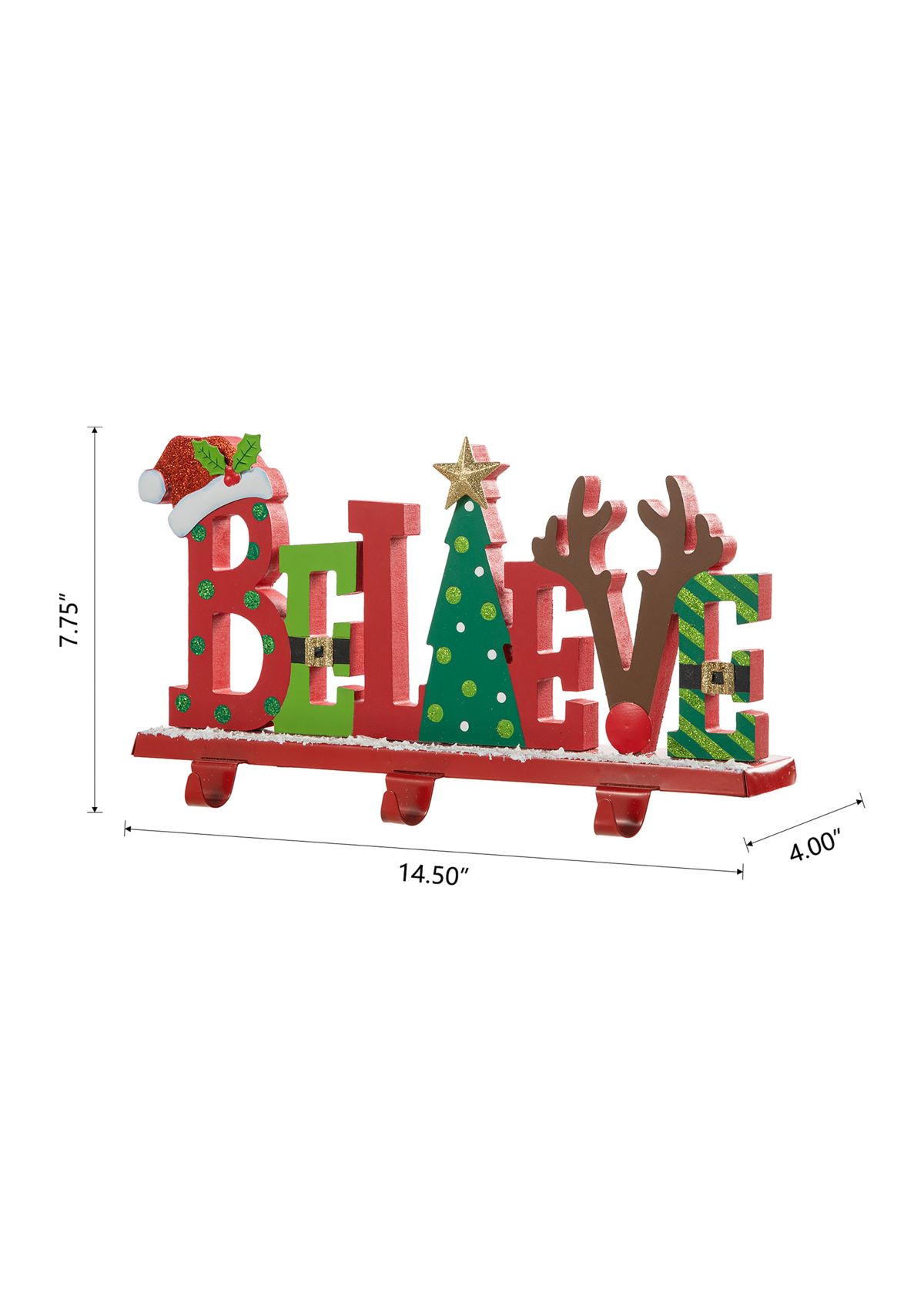 Wooden/Metal "BELIEVE" Christmas Stocking Holder