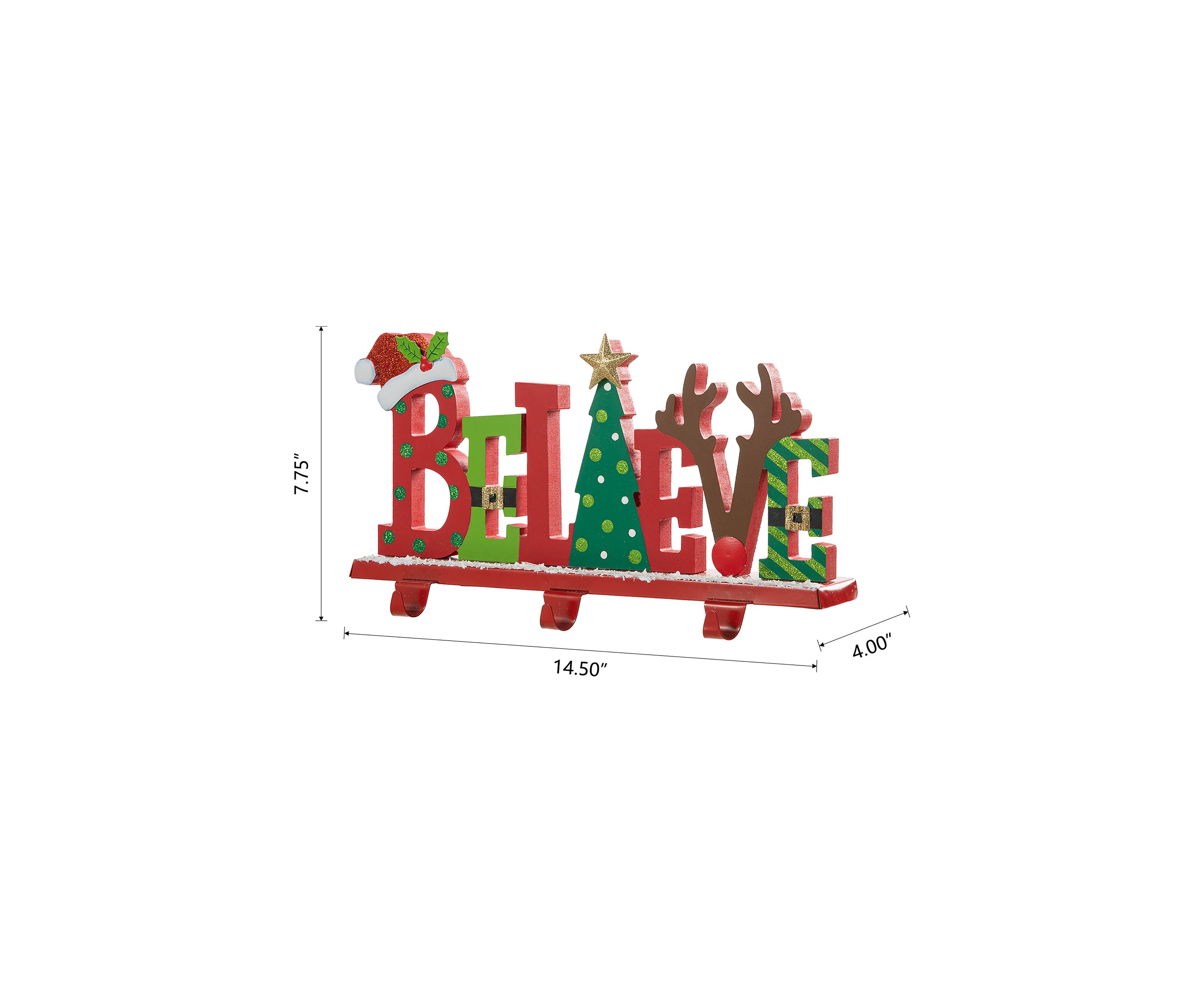 Wooden/Metal "BELIEVE" Christmas Stocking Holder