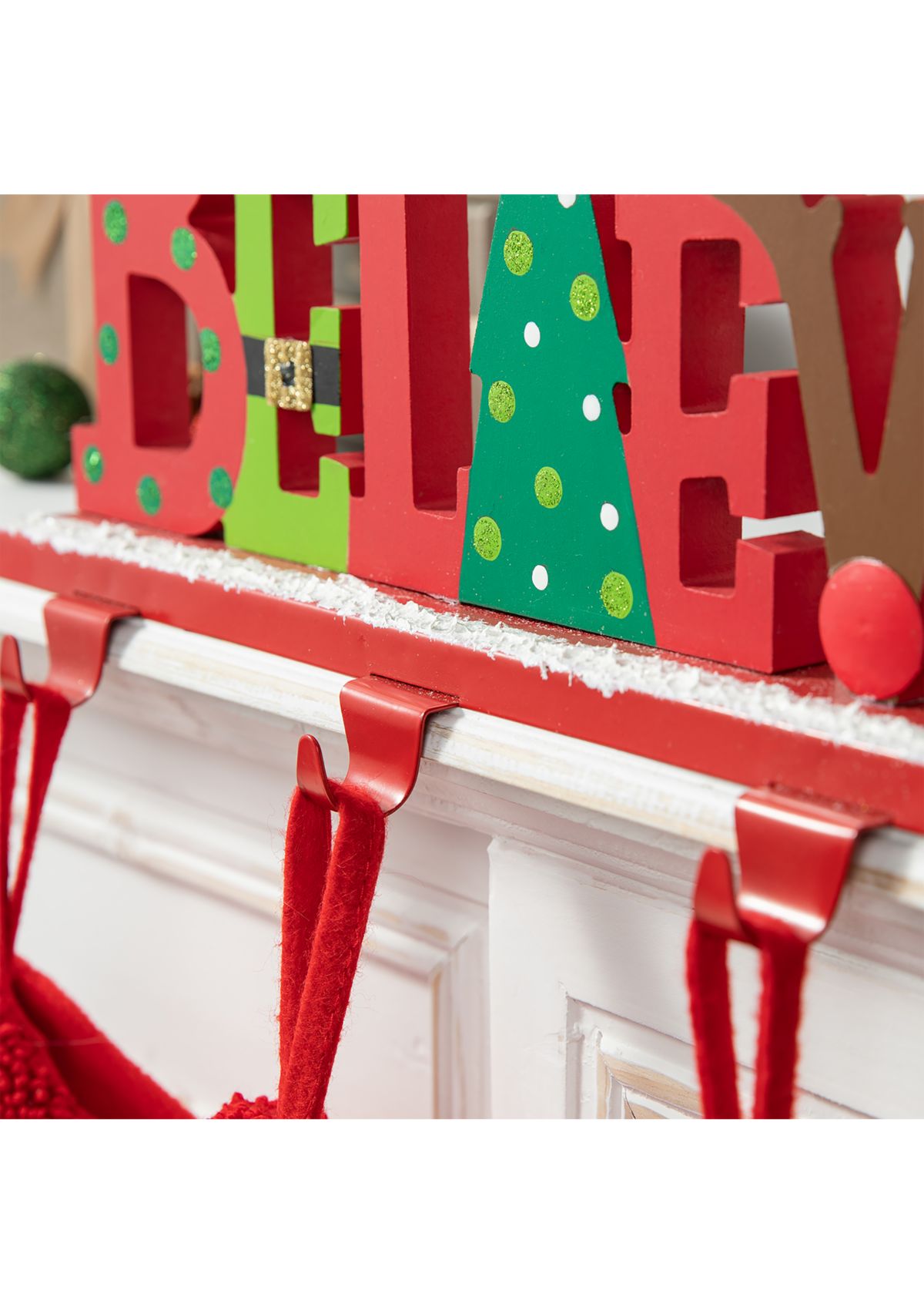 Wooden/Metal "BELIEVE" Christmas Stocking Holder