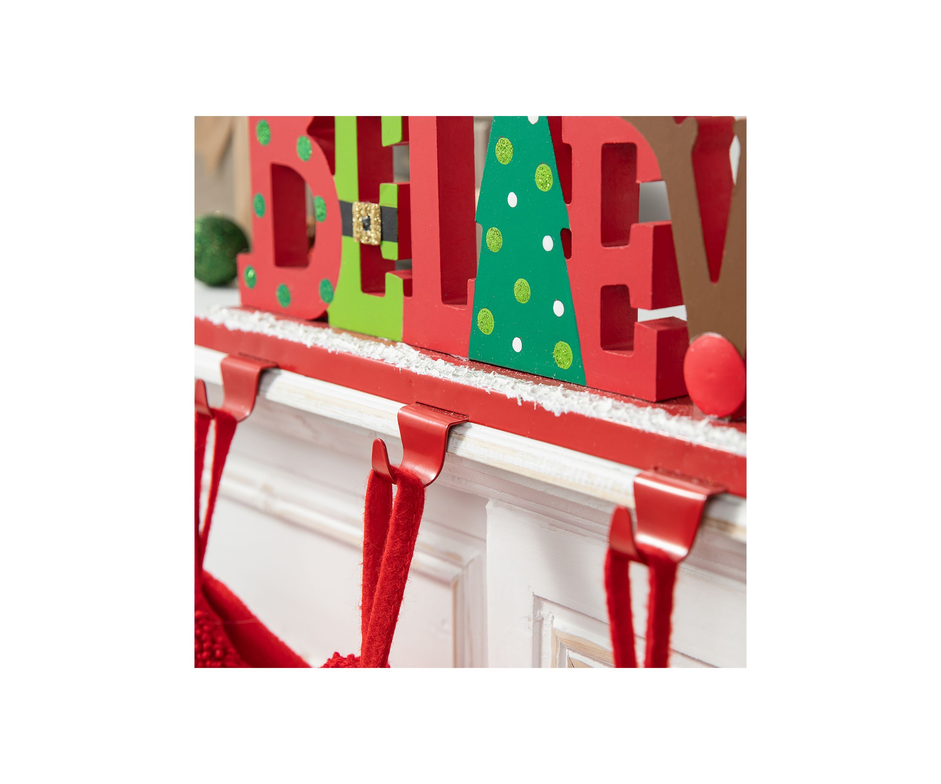 Wooden/Metal "BELIEVE" Christmas Stocking Holder