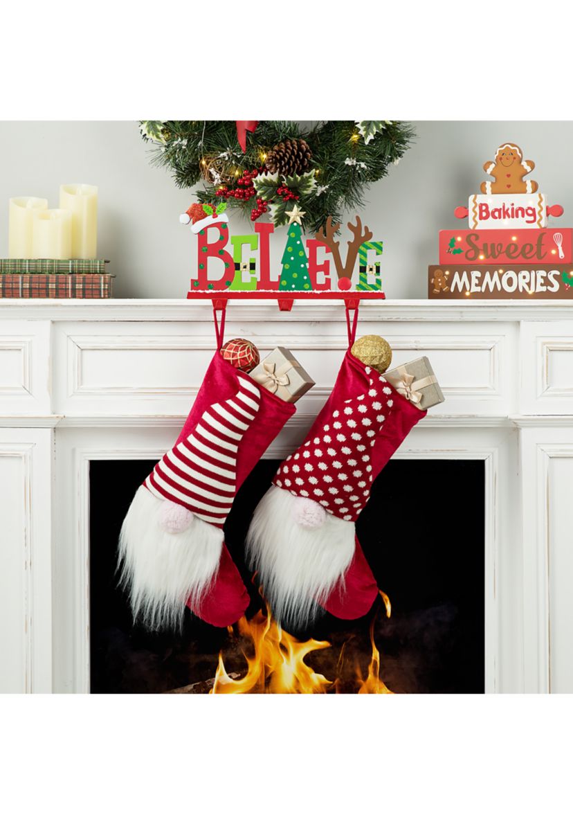 Wooden/Metal "BELIEVE" Christmas Stocking Holder