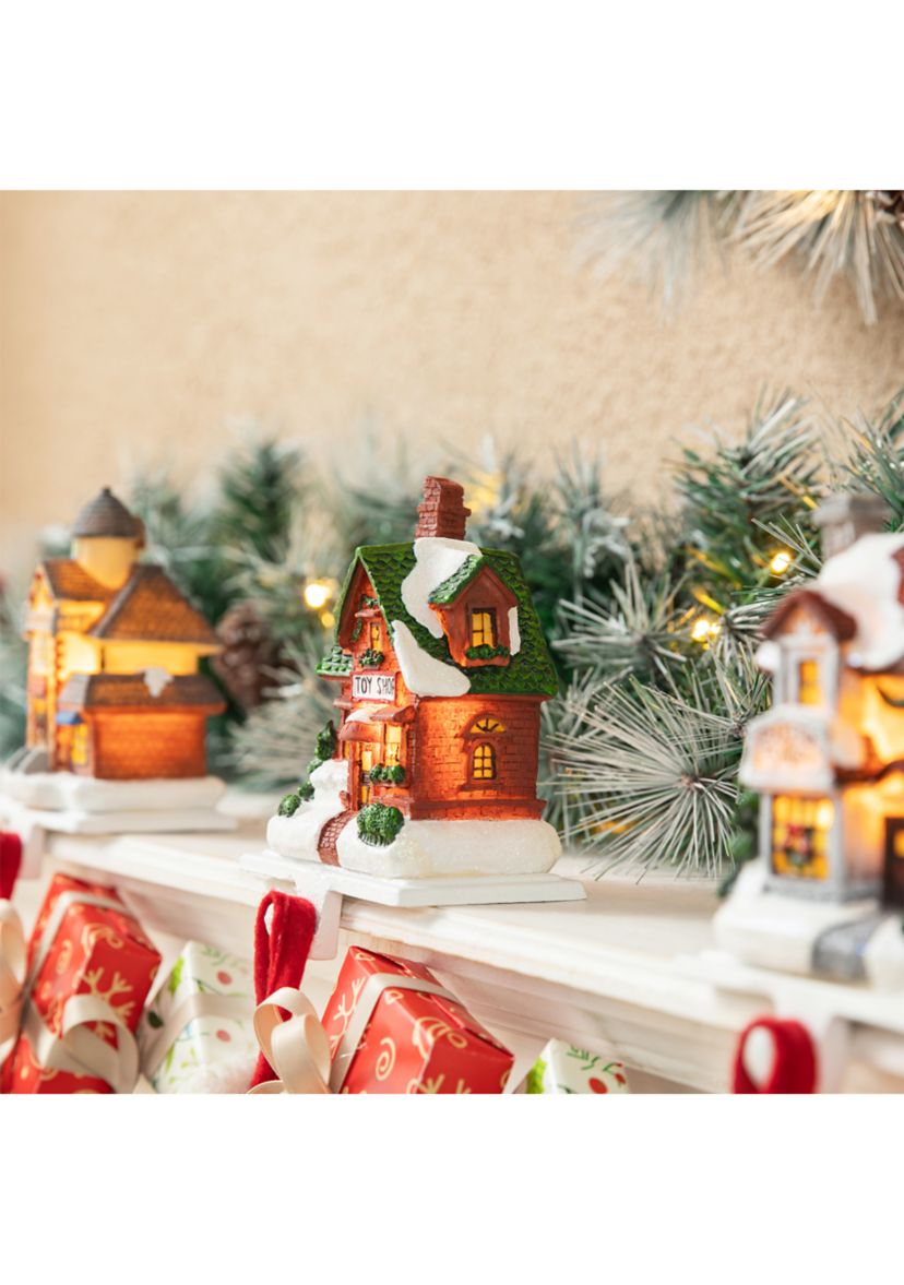 6-inchH Set of 3 Lighted Resin  House Stocking Holder