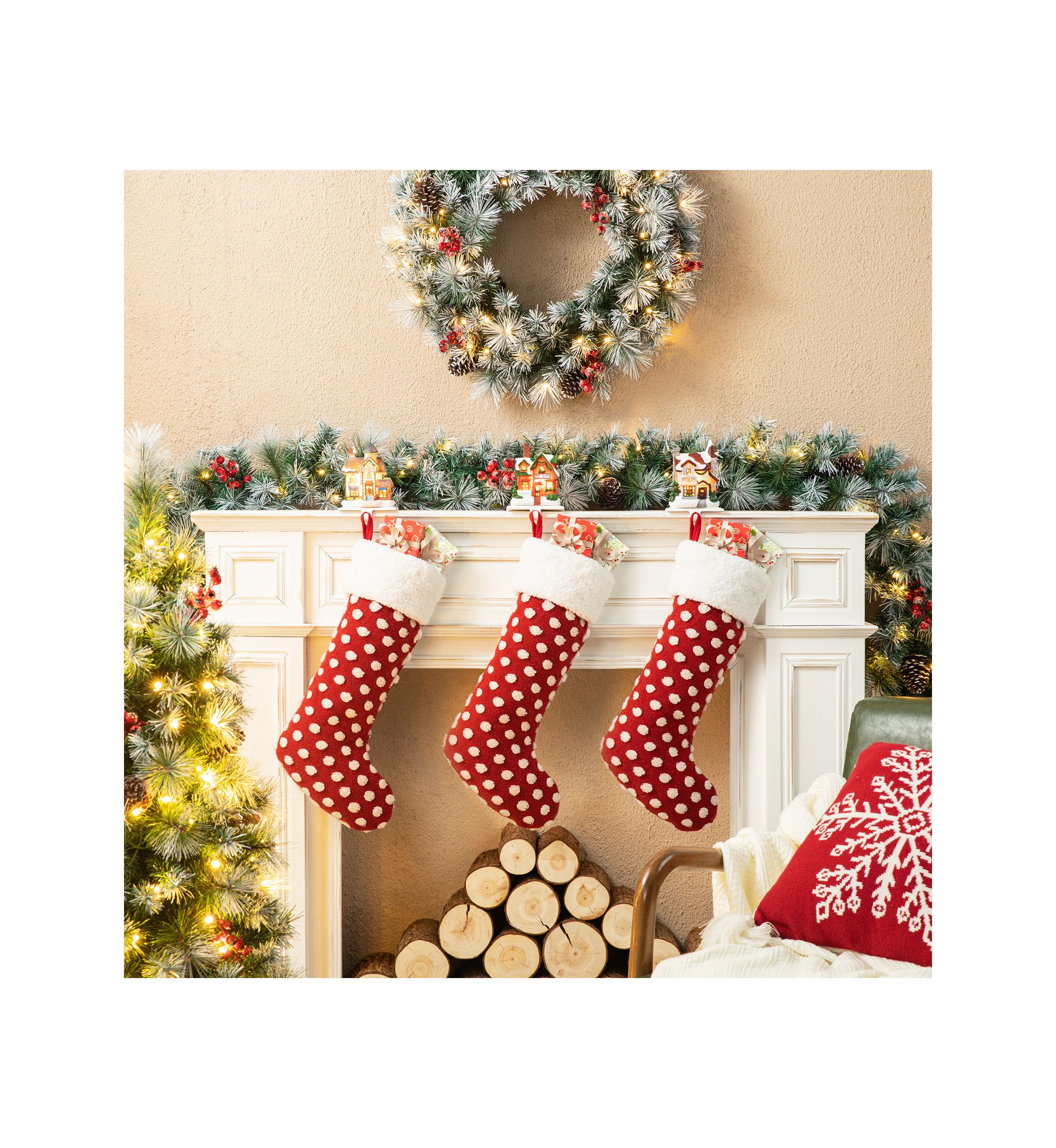 6-inchH Set of 3 Lighted Resin  House Stocking Holder