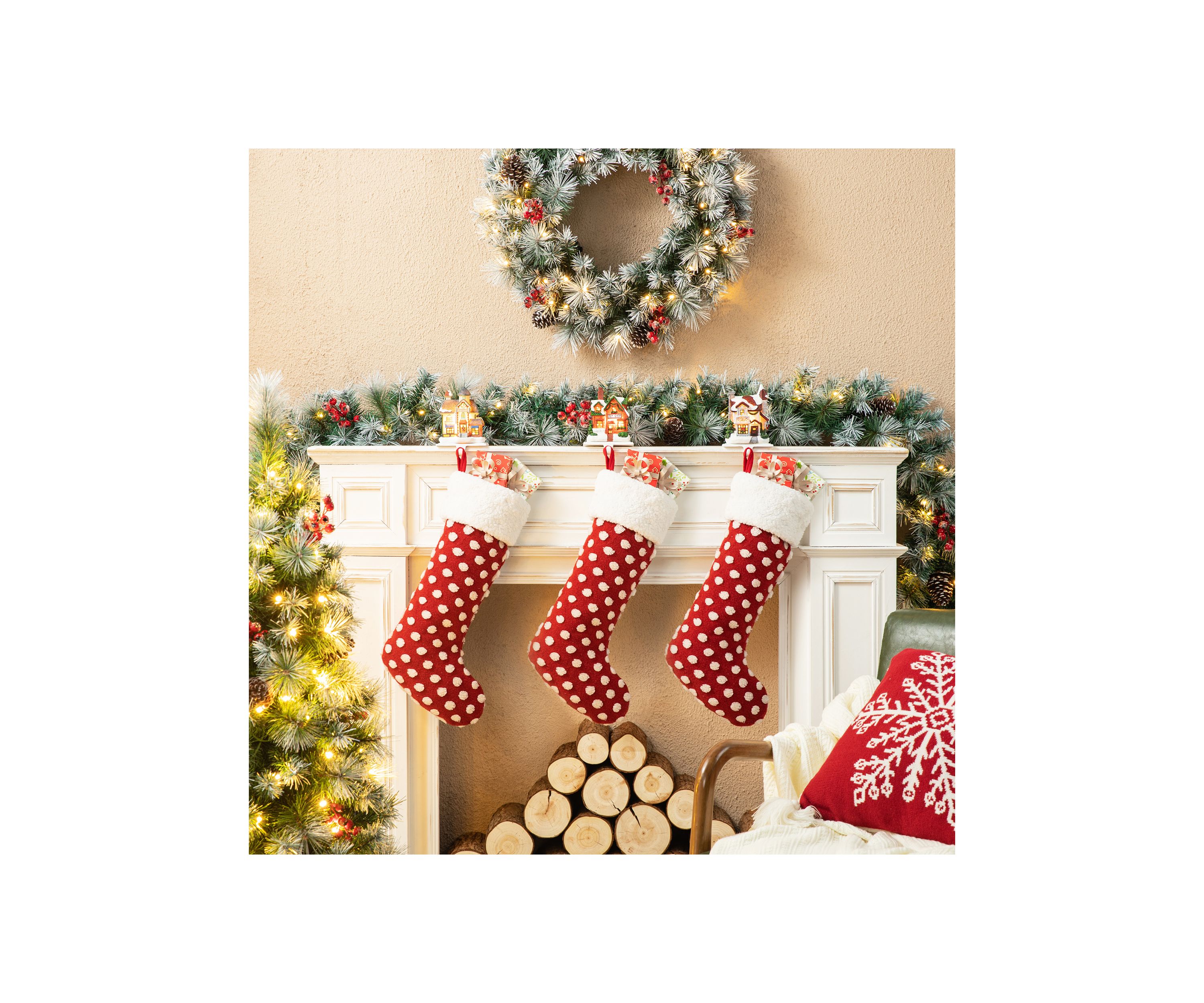 6-inchH Set of 3 Lighted Resin  House Stocking Holder
