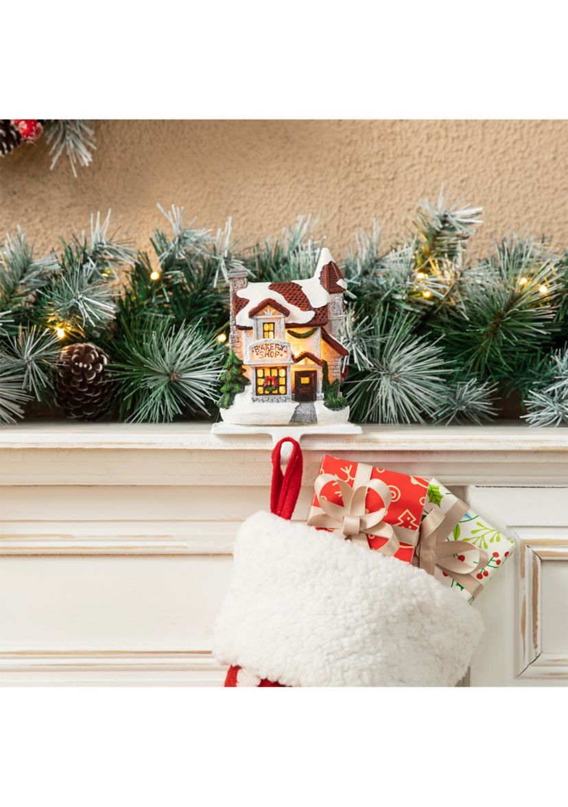 6-inchH Set of 3 Lighted Resin  House Stocking Holder