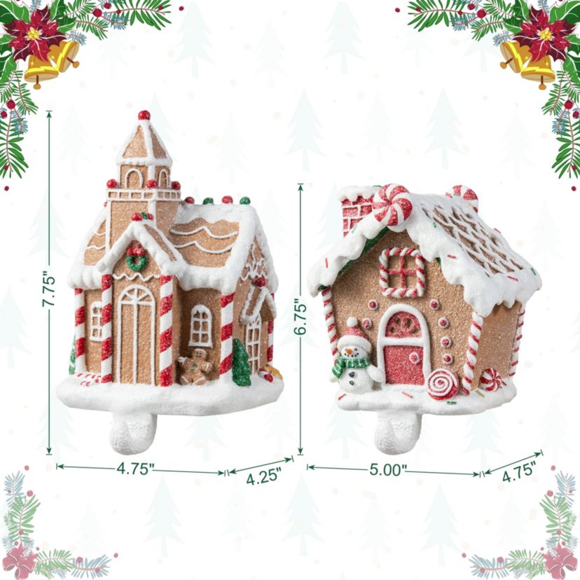 Set of 2 Resin Gingerbread House Stocking Holders