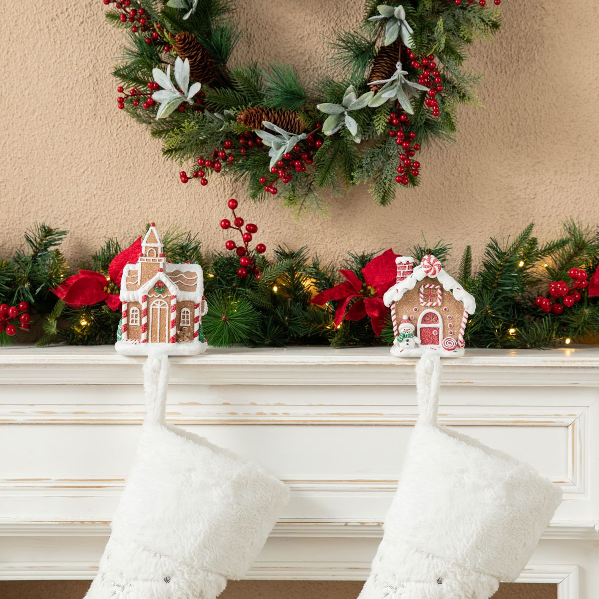 Set of 2 Resin Gingerbread House Stocking Holders