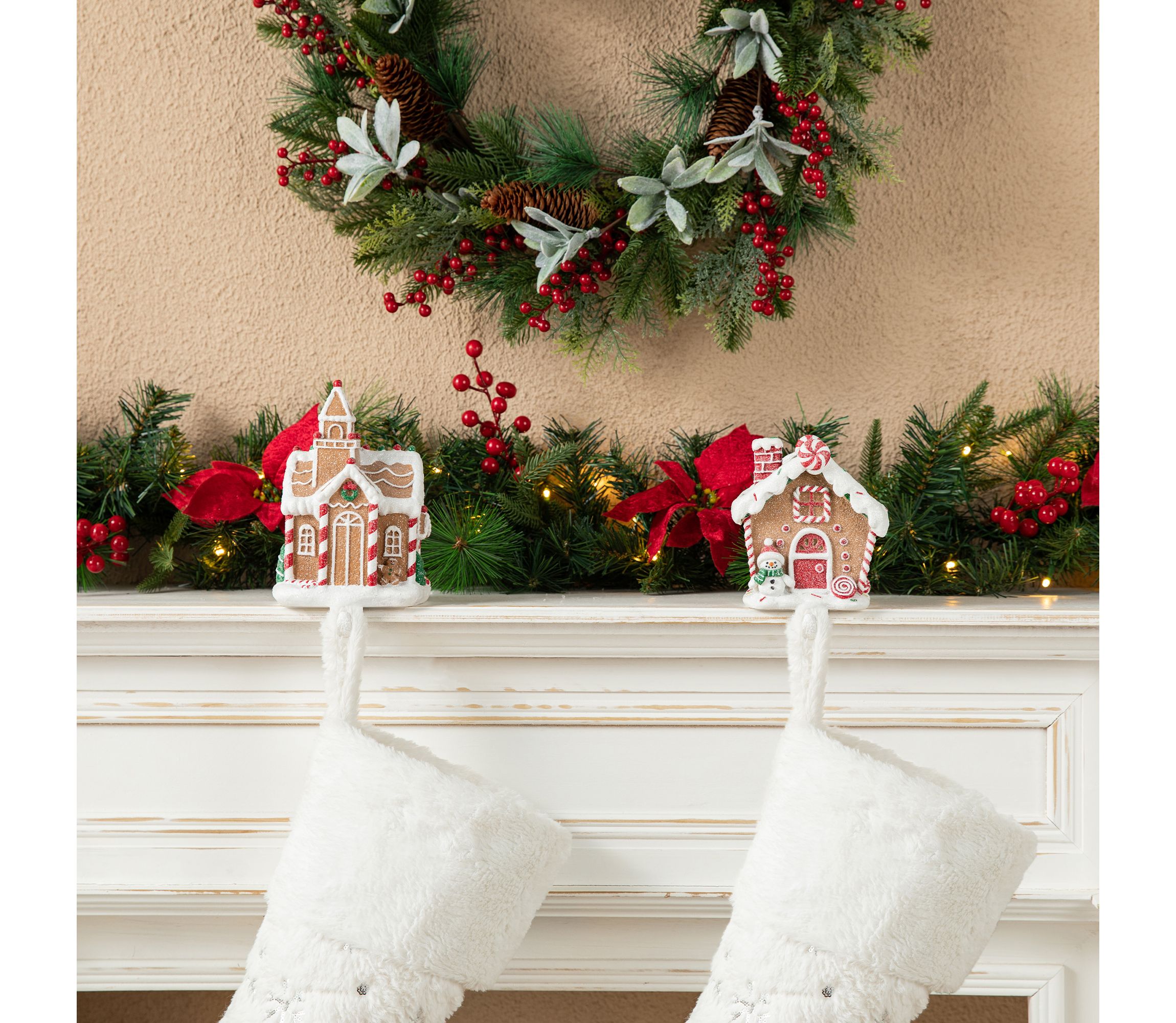 Set of 2 Resin Gingerbread House Stocking Holders