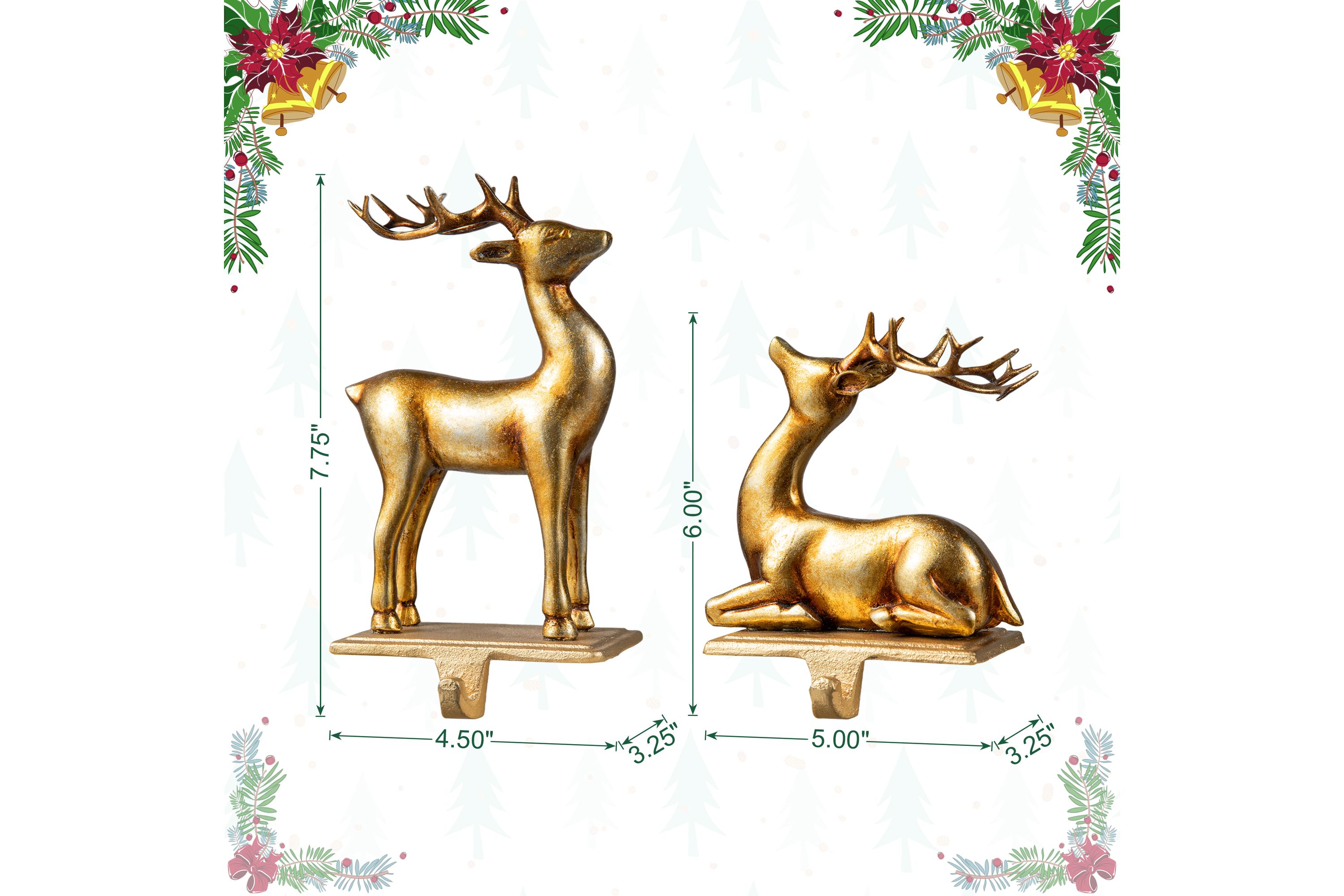 Set of 2 Gold Resin Standing & Sitting Reindeer Stocking Holders