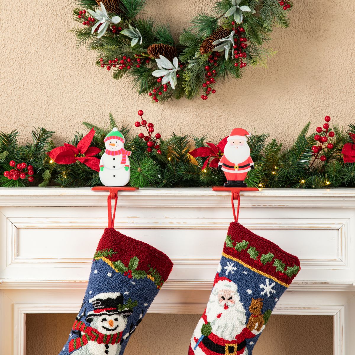 Set of 2 Christmas Epoxy Resin Santa & Snowman Stocking Holder(KD)