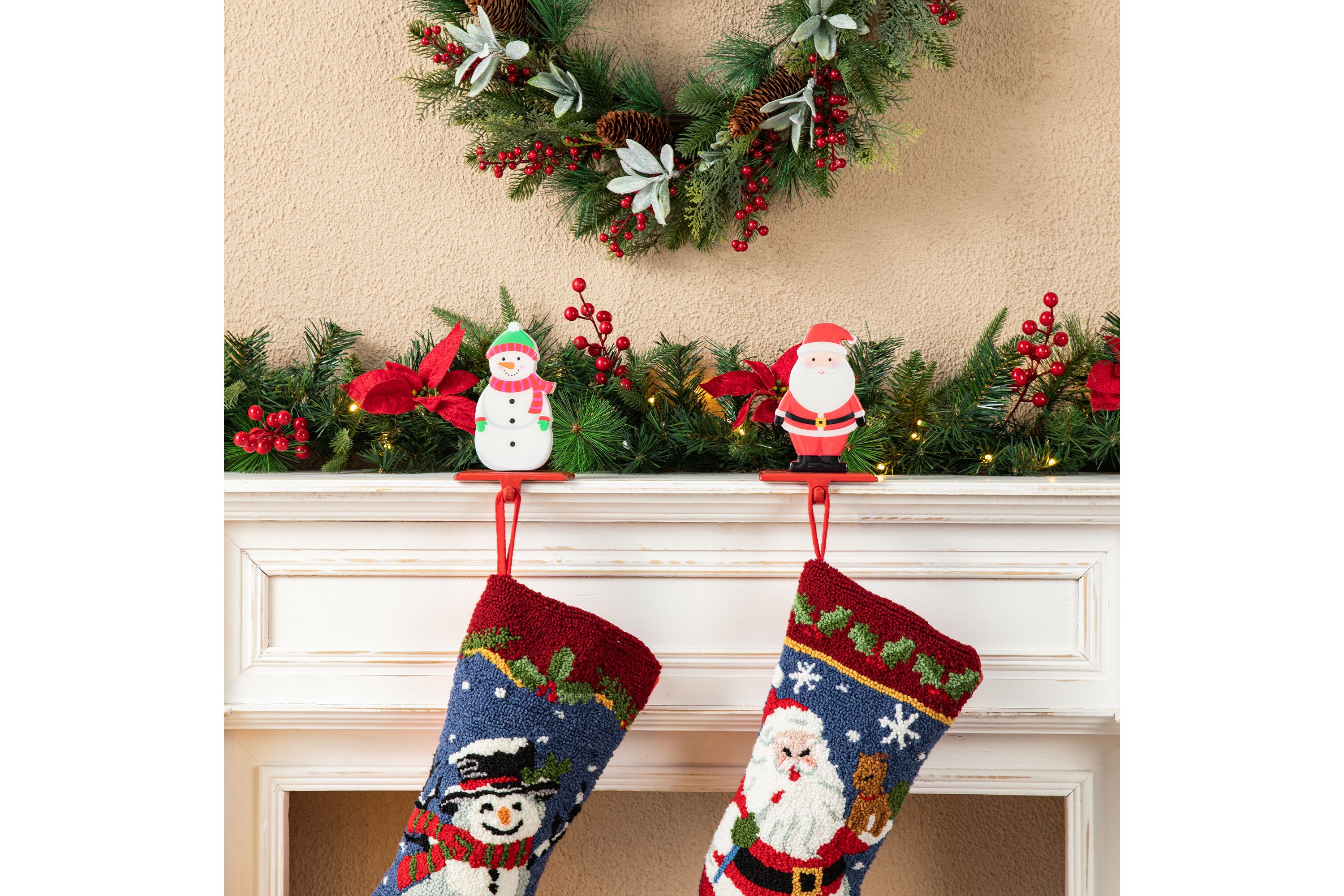 Set of 2 Christmas Epoxy Resin Santa & Snowman Stocking Holder(KD)