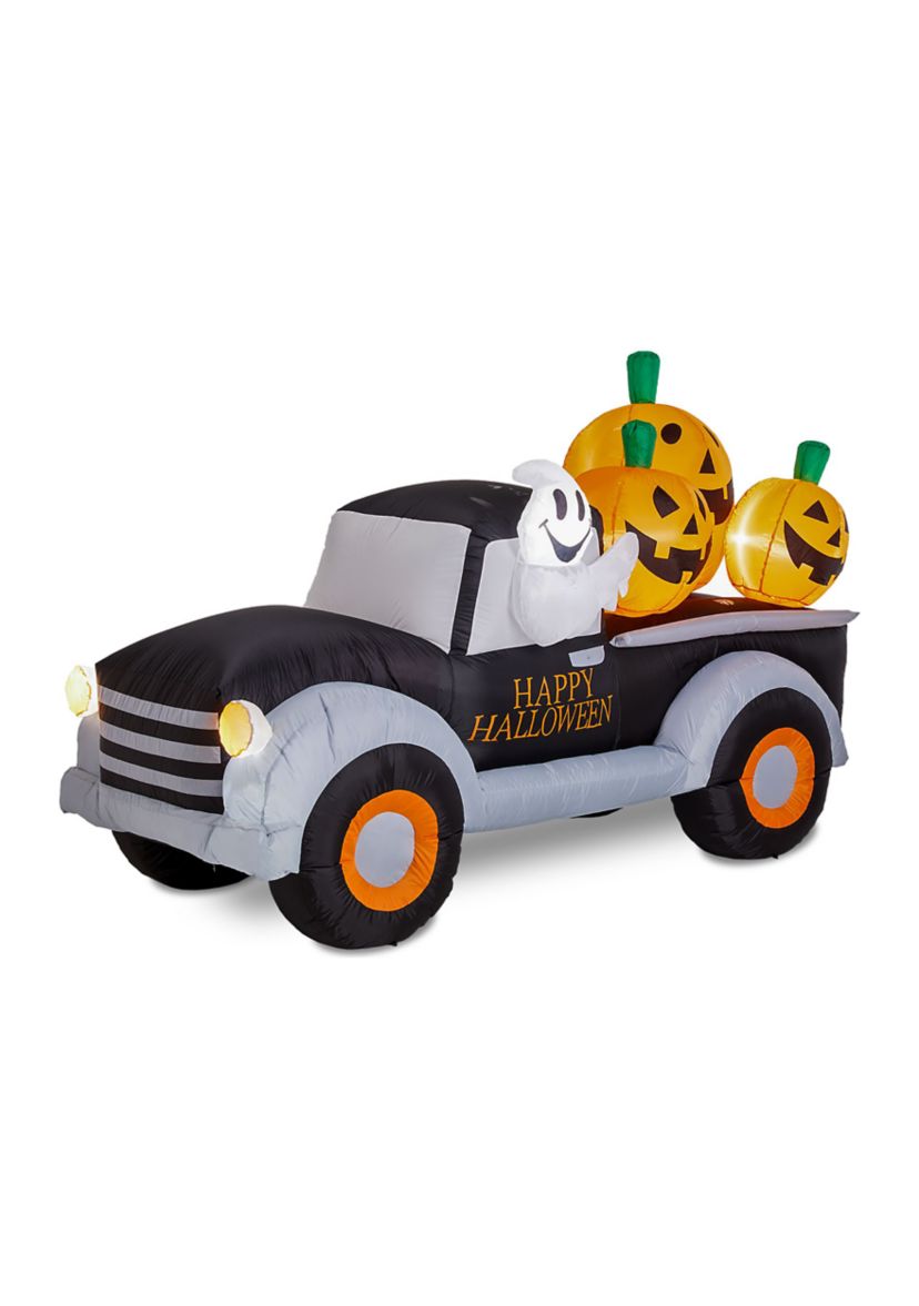 Lighted Inflatable Truck with Jack-O-Lantern Pumpkins Decor