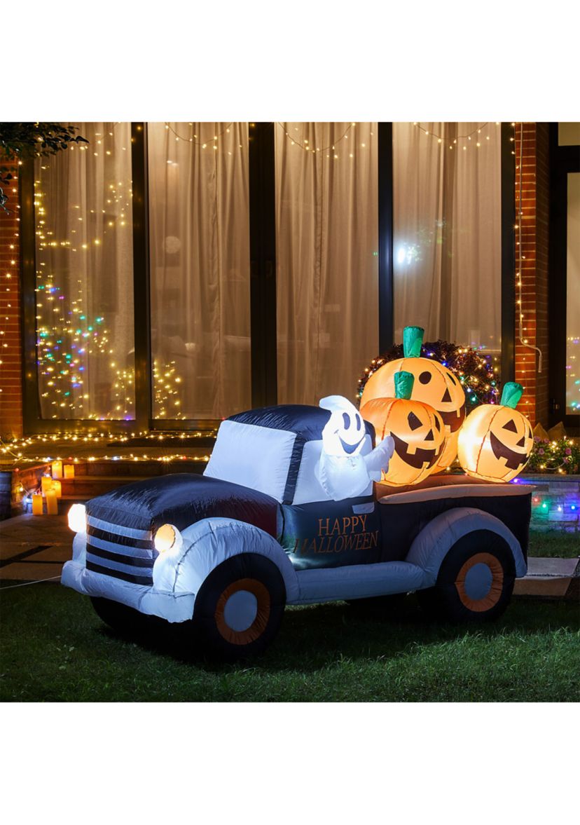 Lighted Inflatable Truck with Jack-O-Lantern Pumpkins Decor