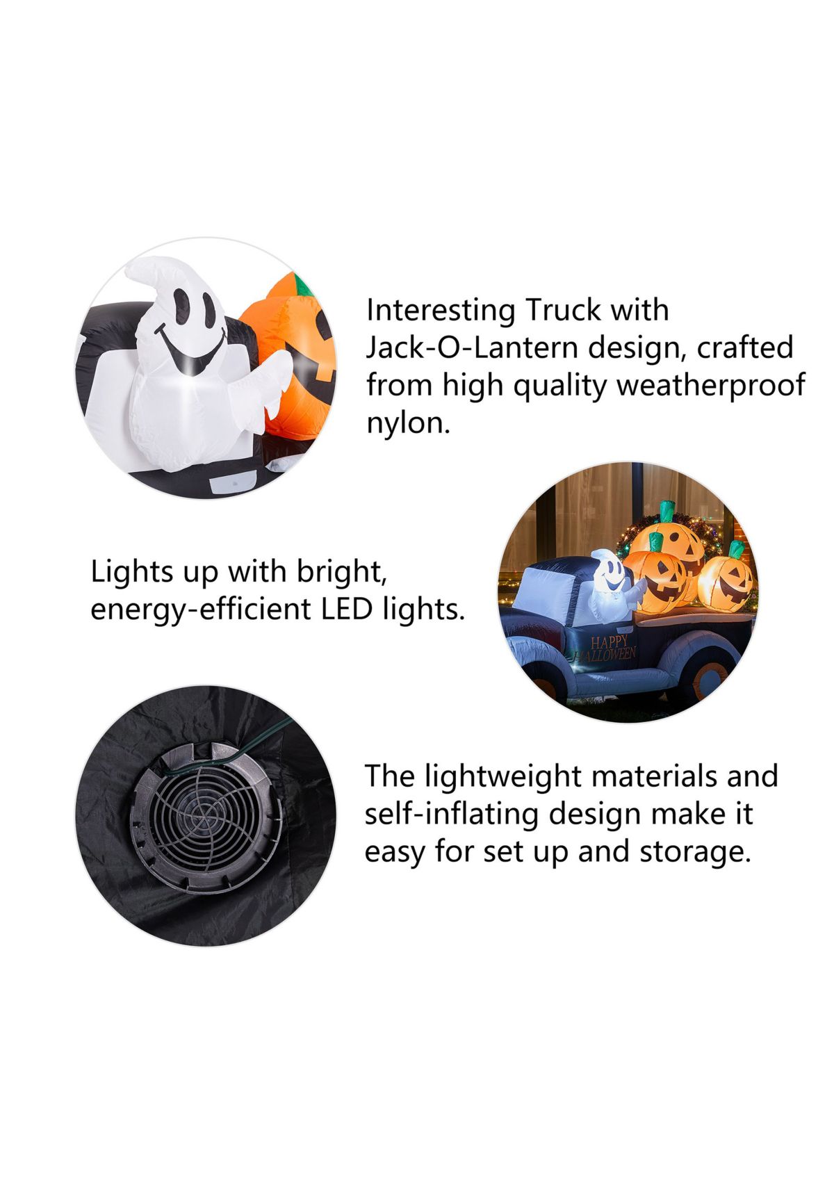 Lighted Inflatable Truck with Jack-O-Lantern Pumpkins Decor