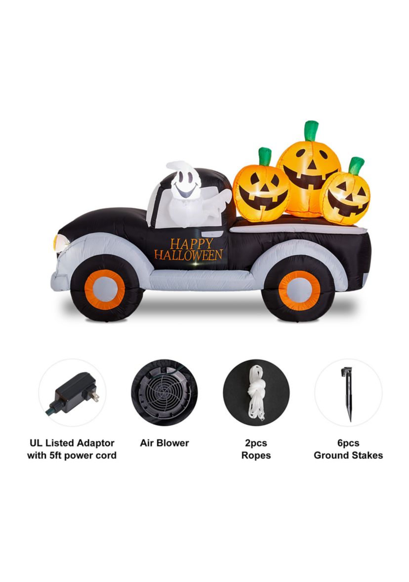 Lighted Inflatable Truck with Jack-O-Lantern Pumpkins Decor